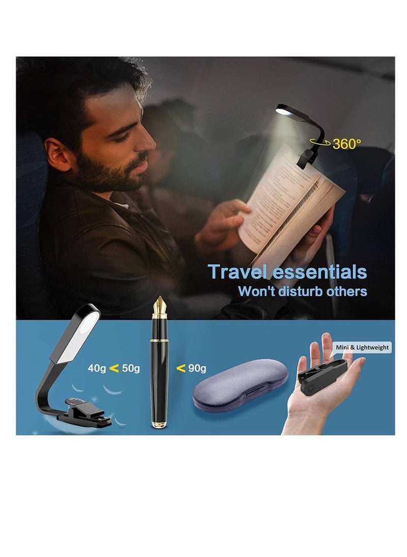 Book Light, USB Rechargeable 3 Modes Stepless Dimming Flexible Clip Light for Reading at Night with Magnet Portable Eye Protection Reading Light for Camping Travel Train Book Laptop Tablet