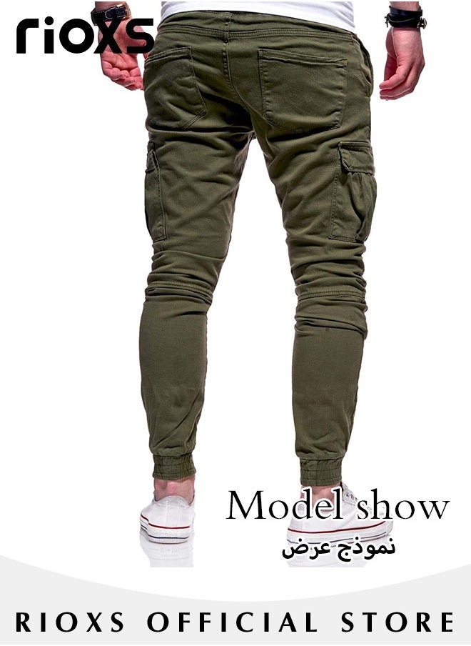 Men's Cargo Pants, Baggy Fit Tapered Cargo Pants For Men, Casual Sports Trousers, Drawstring Athletic Pants For Running Jogging Workout, Tactical Pantalones Cargo, Mens Cargo Pants, Multi Pocket Stretch Sweatpants