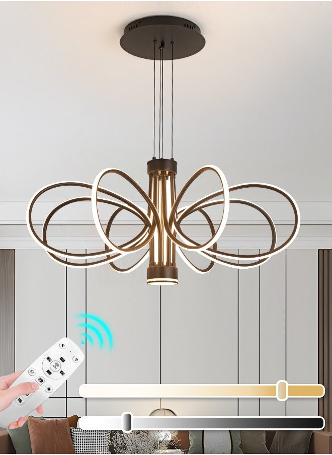 Modern LED Chandelier, 130W Adjustable Height Chandelier with Remote Control, Dimmable Light, 34.6in Length, Three Color Temperatures (3000K-6000K), Ideal for Living & Dining Rooms, 15-20m² Spaces