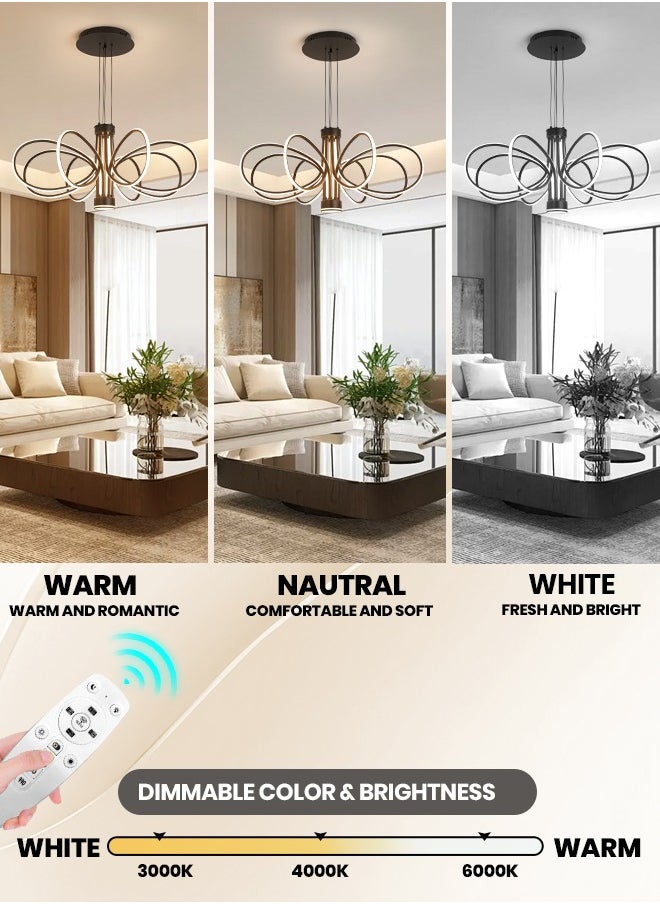 Modern LED Chandelier, 130W Adjustable Height Chandelier with Remote Control, Dimmable Light, 34.6in Length, Three Color Temperatures (3000K-6000K), Ideal for Living & Dining Rooms, 15-20m² Spaces