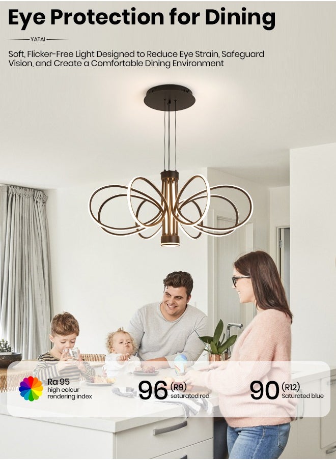 Modern LED Chandelier, 130W Adjustable Height Chandelier with Remote Control, Dimmable Light, 34.6in Length, Three Color Temperatures (3000K-6000K), Ideal for Living & Dining Rooms, 15-20m² Spaces