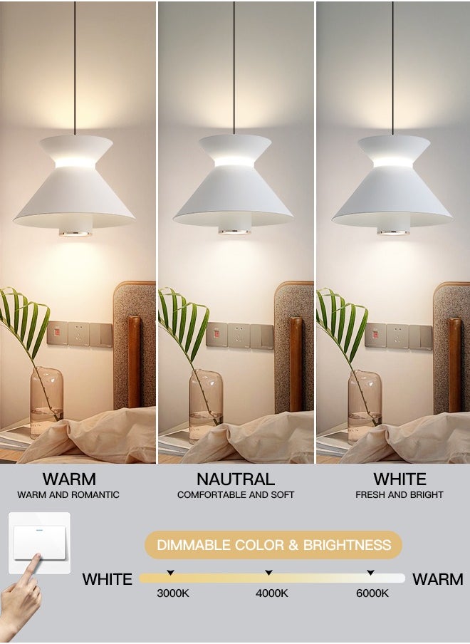 Modern LED Pendant Light Fixture, 10W Adjustable Conical Pendant ,Control with Wall Switch, Dimmable 3000K-6000K, White LED Light for Kitchen/Bedroom/Living Room