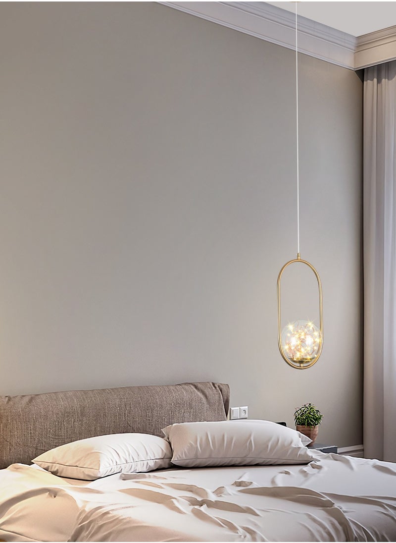 Modern LED Pendant Ceiling Light Fixture,Golden Pendant Oval Shape Round Glass Globe Ceiling hanging Indoor Decor Lamp for Living Room,Restaurant Bar Bedroom and Bedside Light,6W