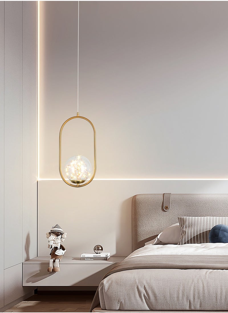 Modern LED Pendant Ceiling Light Fixture,Golden Pendant Oval Shape Round Glass Globe Ceiling hanging Indoor Decor Lamp for Living Room,Restaurant Bar Bedroom and Bedside Light,6W