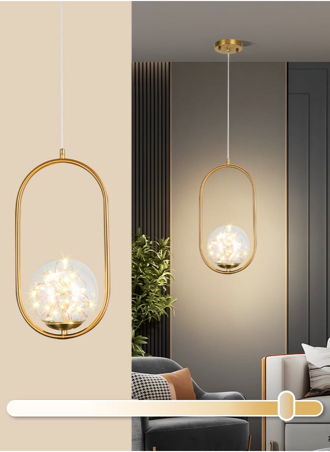 Modern LED Pendant Ceiling Light Fixture,Golden Pendant Oval Shape Round Glass Globe Ceiling hanging Indoor Decor Lamp for Living Room,Restaurant Bar Bedroom and Bedside Light,6W