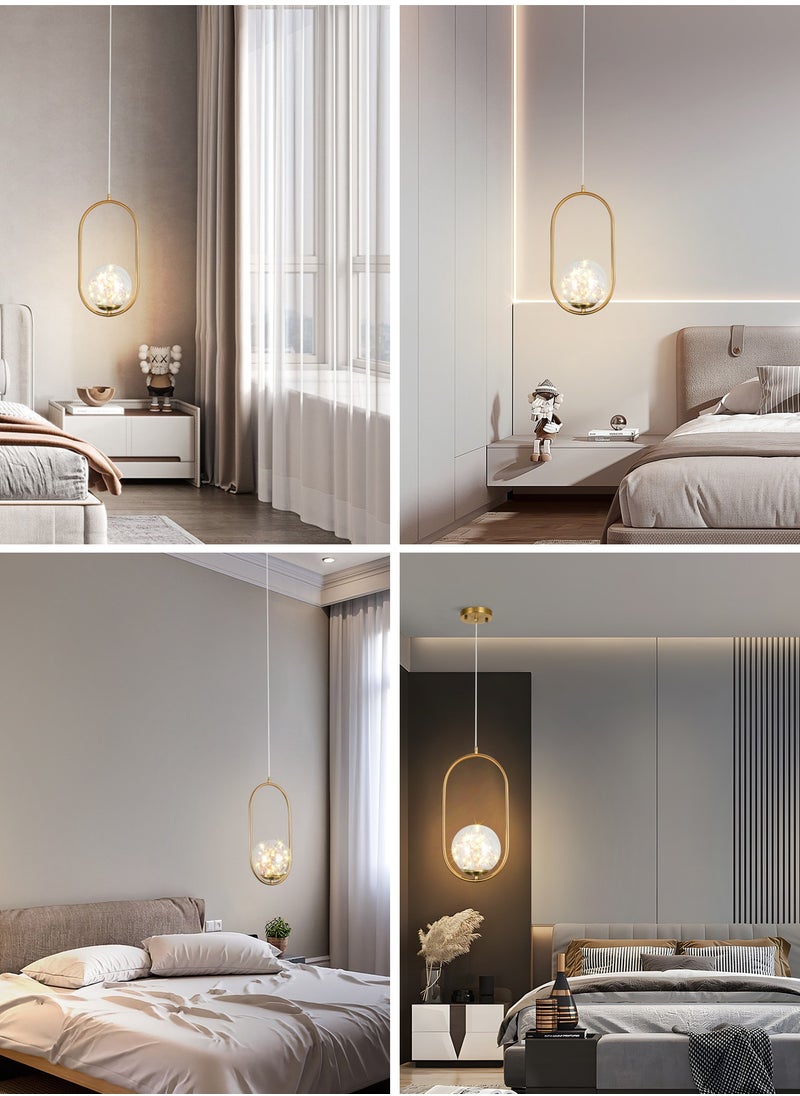 Modern LED Pendant Ceiling Light Fixture,Golden Pendant Oval Shape Round Glass Globe Ceiling hanging Indoor Decor Lamp for Living Room,Restaurant Bar Bedroom and Bedside Light,6W