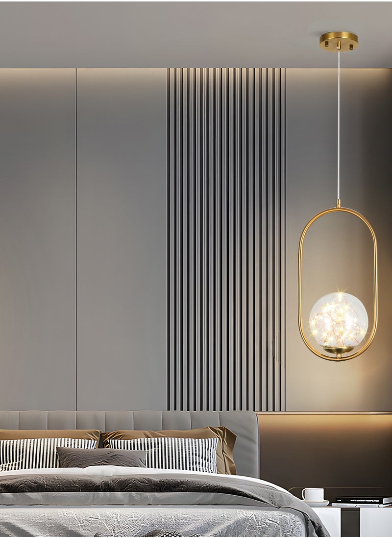Modern LED Pendant Ceiling Light Fixture,Golden Pendant Oval Shape Round Glass Globe Ceiling hanging Indoor Decor Lamp for Living Room,Restaurant Bar Bedroom and Bedside Light,6W