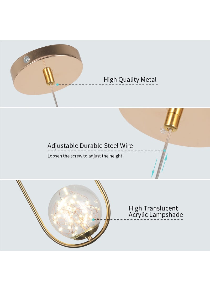Modern LED Pendant Ceiling Light Fixture,Golden Pendant Oval Shape Round Glass Globe Ceiling hanging Indoor Decor Lamp for Living Room,Restaurant Bar Bedroom and Bedside Light,6W
