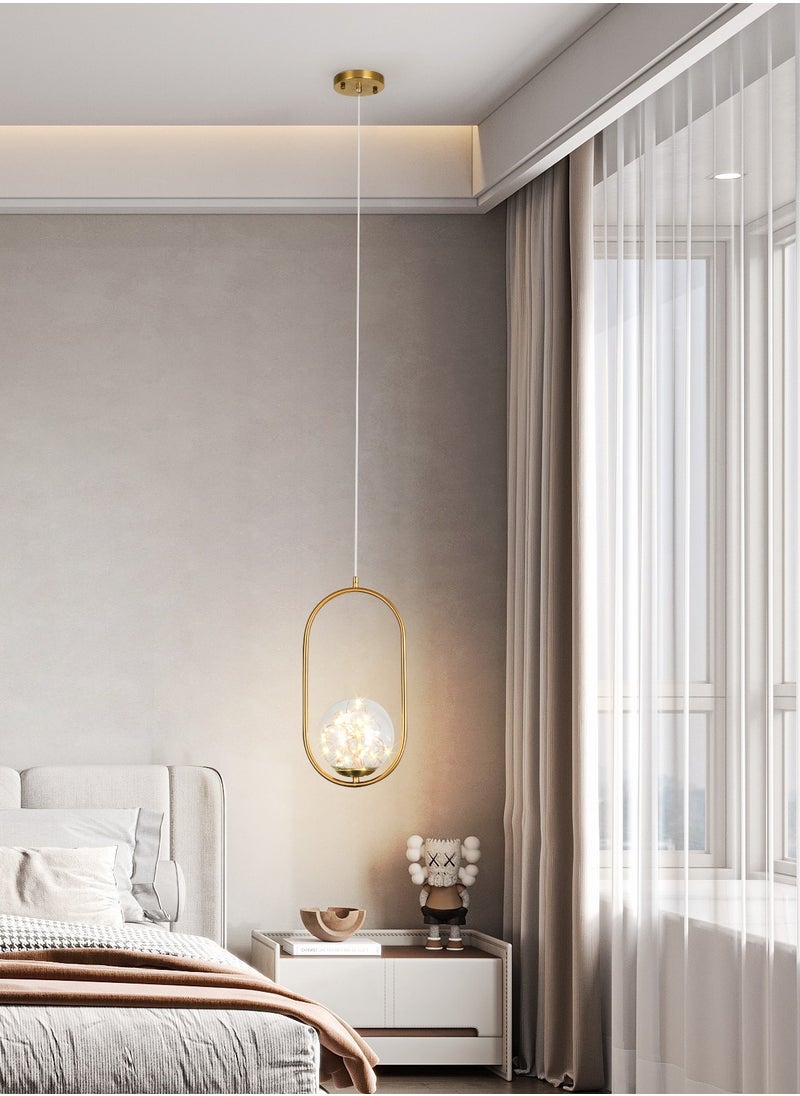 Modern LED Pendant Ceiling Light Fixture,Golden Pendant Oval Shape Round Glass Globe Ceiling hanging Indoor Decor Lamp for Living Room,Restaurant Bar Bedroom and Bedside Light,6W