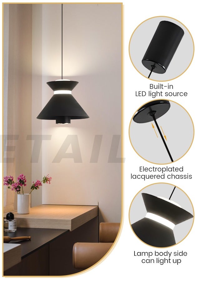 Modern LED Pendant Light Fixture, 10W Adjustable Conical Pendant  , Dimmable 3000K-6000K for Kitchen/Bedroom/Living Room, Black