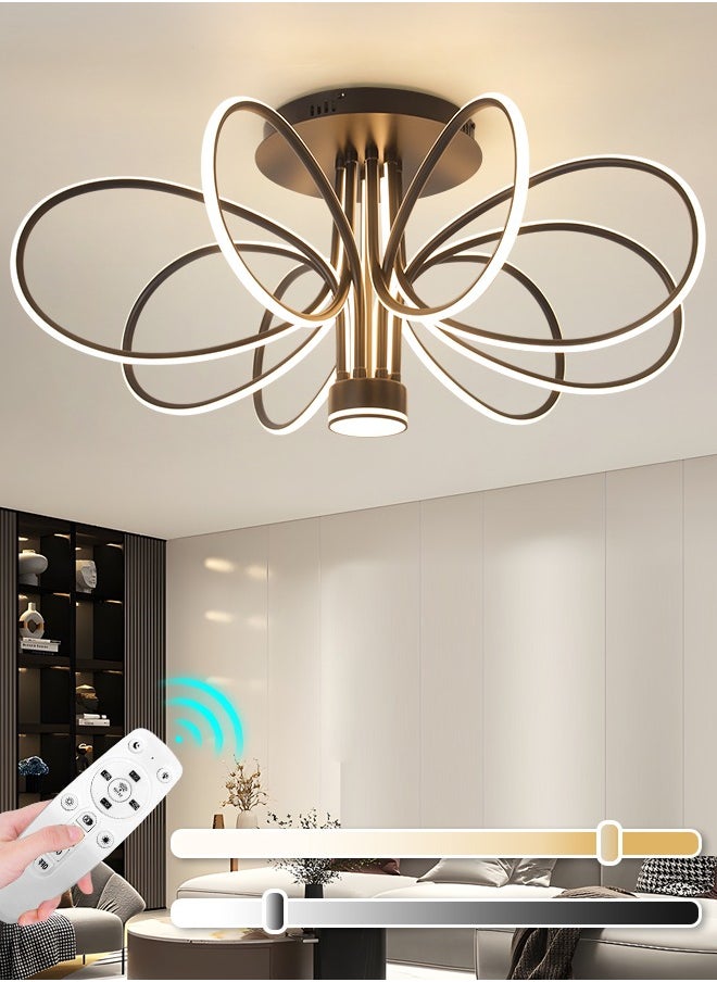 Modern LED Chandelier, 130W Remote Control Dimmable Light, 34.6in Length, Three Color Temperatures (3000K-6000K), Ideal for Living & Dining Rooms, Bedrooms, 15-20m² Spaces