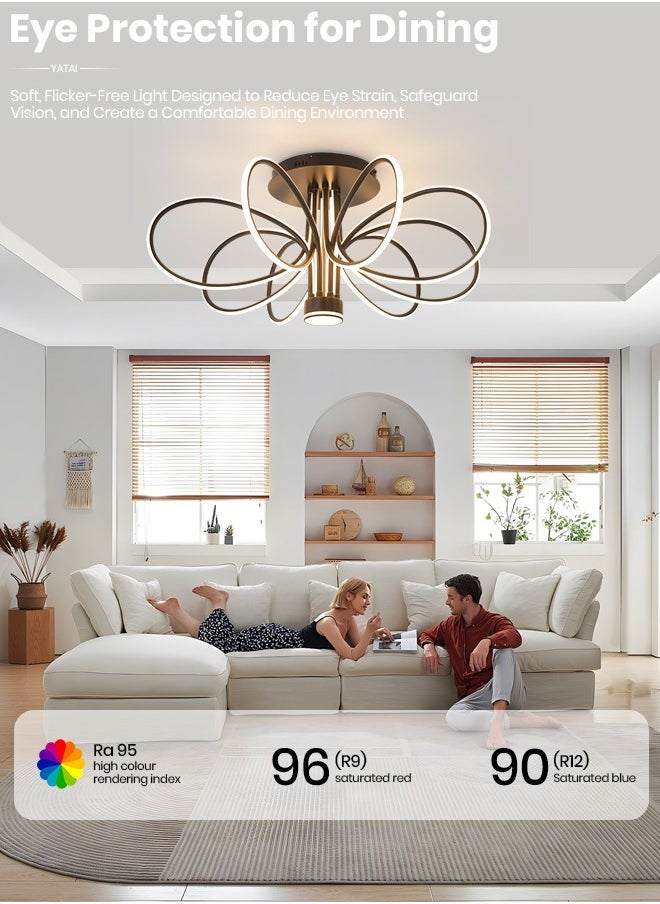 Modern LED Chandelier, 130W Remote Control Dimmable Light, 34.6in Length, Three Color Temperatures (3000K-6000K), Ideal for Living & Dining Rooms, Bedrooms, 15-20m² Spaces