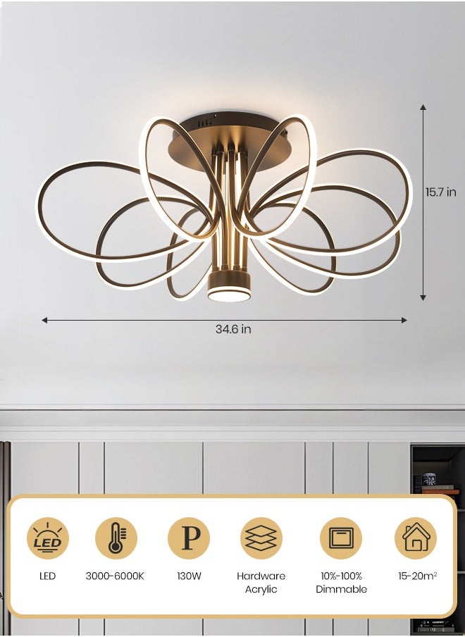 Modern LED Chandelier, 130W Remote Control Dimmable Light, 34.6in Length, Three Color Temperatures (3000K-6000K), Ideal for Living & Dining Rooms, Bedrooms, 15-20m² Spaces