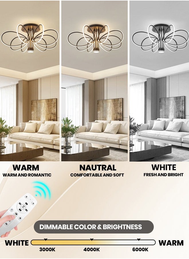 Modern LED Chandelier, 130W Remote Control Dimmable Light, 34.6in Length, Three Color Temperatures (3000K-6000K), Ideal for Living & Dining Rooms, Bedrooms, 15-20m² Spaces