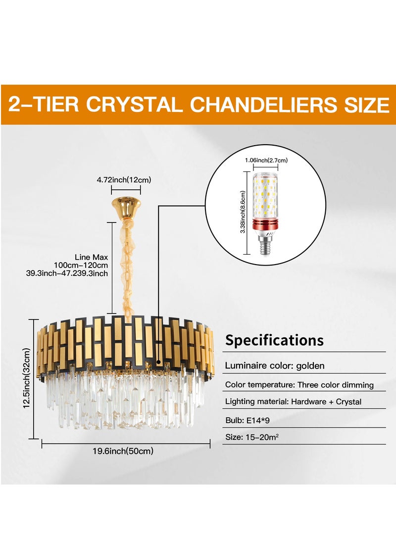 Luxury Crystal Chandelier Living Room,Modern Gold Crystal Chandelier Light,Dia 50cm Crystal Chandelier Lamp With 9 Bulbs Fixture for Dining Room, Hotel Hall Art Decor Hanging Lamp