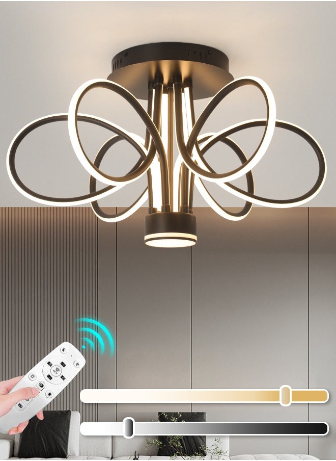 Modern LED Chandelier, 76W Remote Control Dimmable Light, 23.6in Length, Three Color Temperatures (3000K-6000K), Ideal for Living & Dining Rooms, 8-15m² Spaces