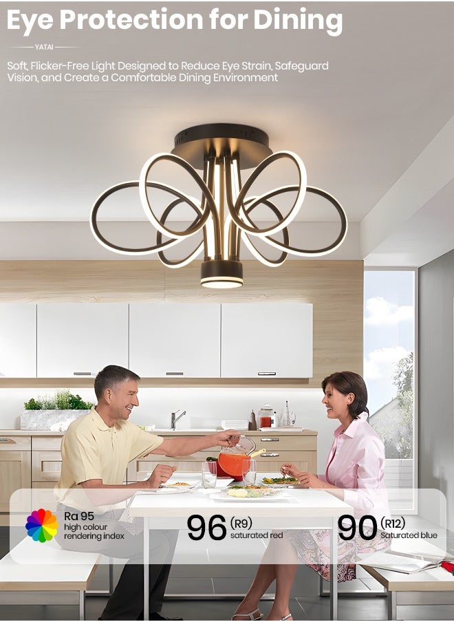 Modern LED Chandelier, 76W Remote Control Dimmable Light, 23.6in Length, Three Color Temperatures (3000K-6000K), Ideal for Living & Dining Rooms, 8-15m² Spaces