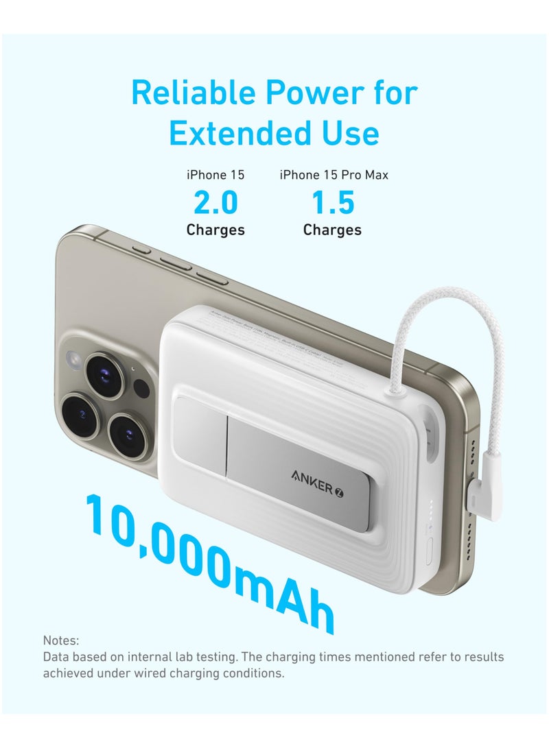 10000 mAh Anker Zolo Magnetic Power Bank, Wireless Portable Charger with 30W Max Fast Charging, Battery Pack with Built-in USB-C Cable and Adjustable Stand, for iPhone 16/15 Series, AirPods, and More Black