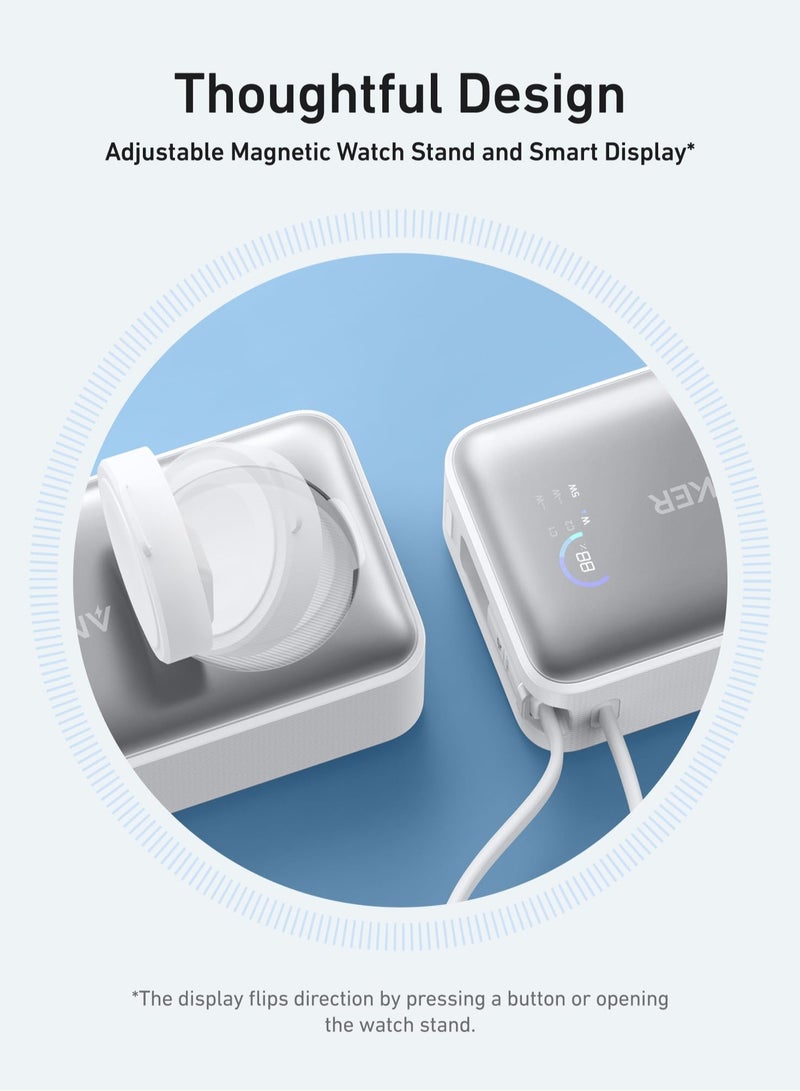 10000 mAh MagGo Power Bank for Apple Watch, Officially Certified, 10,000 mAh Compact Battery Pack with Built-in USB-C Cable, 35W Max, for iPhone 16/15 Series, Samsung, iPad, AirPods and More White