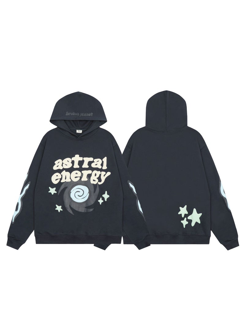 Unisex Basic Letter Hoodie  Sweatpants Set Bp-h219 sweatshirt: navy blue