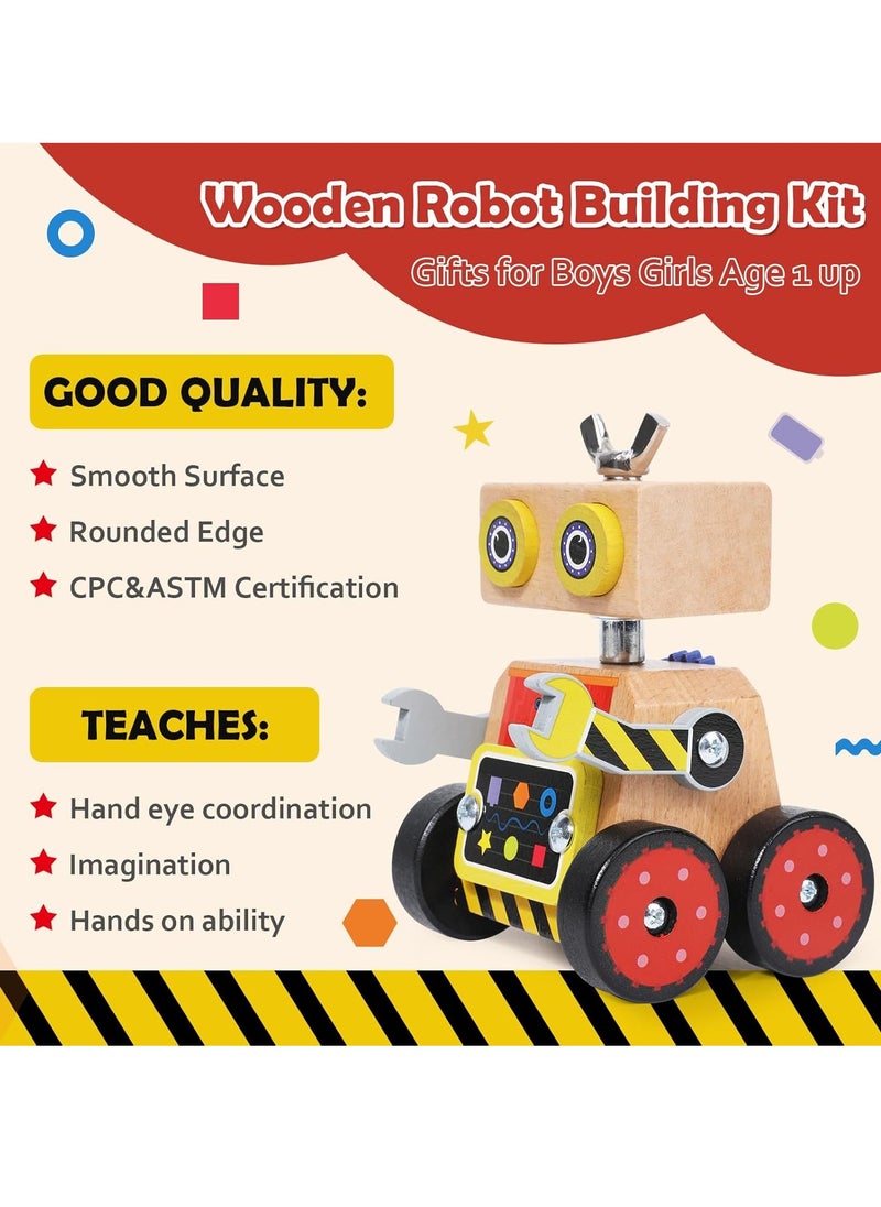 Children'S Disassembly And Assembly Diy Robot Toys, Wooden Robot Assembly Toy Set, Stem Educational Toy Set, Children'S Woodworking Crafts Project, Suitable For Gifts For 3-6 Years Old Boys And Girls