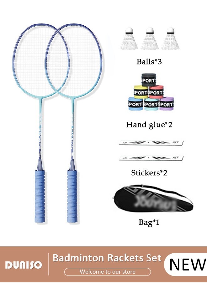 Badminton Rackets Set 2 Player, Premium Lightweight & Durable, Ferroalloy Badminton Rackets Set with 3 Shuttlecocks, 2 Replacement Grip Straps & 1 Carrying Bag for Beginners Outdoor Backyard Games, Daily Play and Training