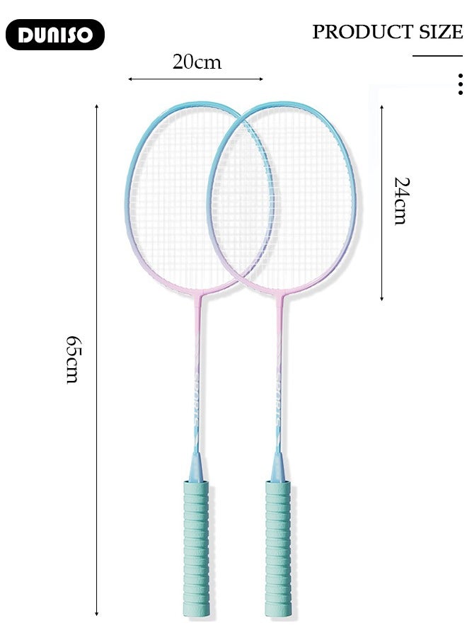 Badminton Rackets Set 2 Player, Premium Lightweight & Durable, Ferroalloy Badminton Rackets Set with 3 Shuttlecocks, 2 Replacement Grip Straps & 1 Carrying Bag for Beginners Outdoor Backyard Games, Daily Play and Training