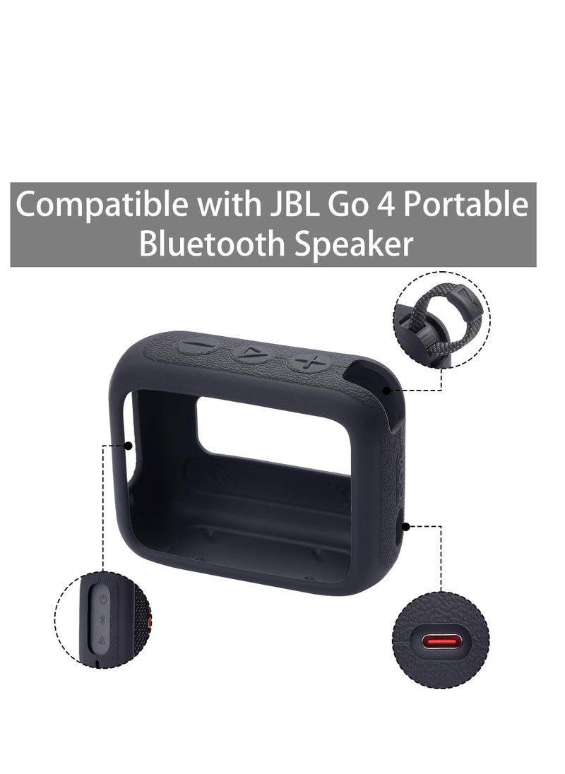 Silicone Case for JBL Go 4, Waterproof Portable Bluetooth Speaker Protective Sleeve, Ultra-Light Shockproof Cover with Carabine, Secure Fit, Black (Speaker Not Included)