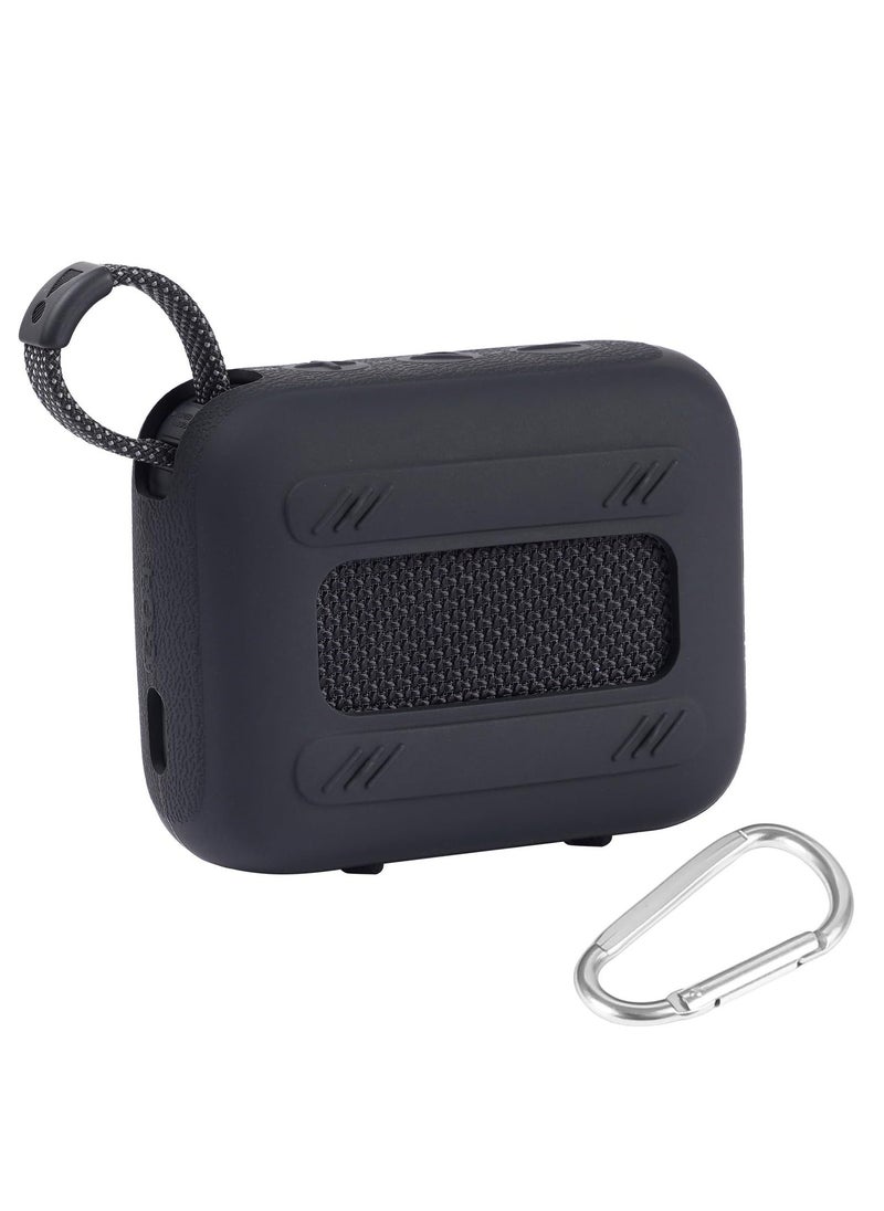 Silicone Case for JBL Go 4, Waterproof Portable Bluetooth Speaker Protective Sleeve, Ultra-Light Shockproof Cover with Carabine, Secure Fit, Black (Speaker Not Included)