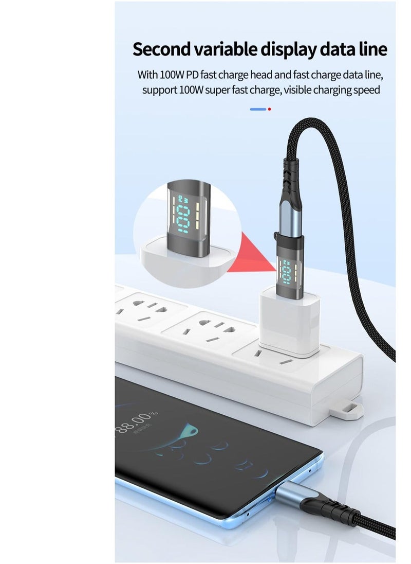 USB C Adapter, 2 Pcs 100W Digital Display USB C Female to USB C Male Extension Adapter, with Digital Display, Type C Power Meter Tester, Compatible iPhone 15 Pro Max and Other USB C Devices (Grey)