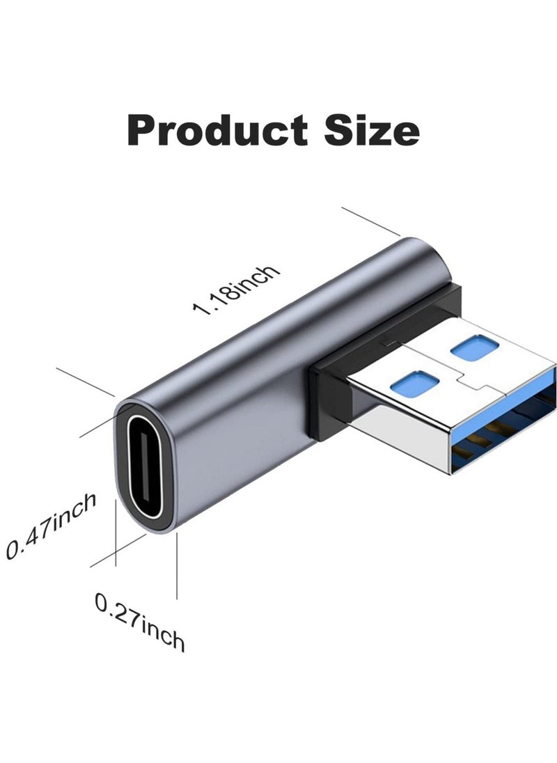 2 Pack 90 Degree USB C Female to USB Male Adapter, Type C to USB A Left and Right Angle Charger Converter, Suitable for Laptop/Mobile Phone/Tablet/PC