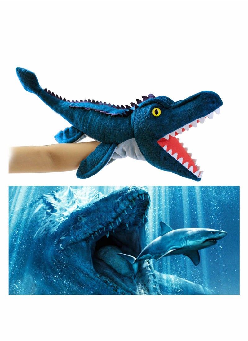 Dinosaur Hand Puppets, Mosasaurus Jurassic World Stuffed Animal Cute Soft Plush Toy, Open Movable Mouth Finger Gift, Birthday Gifts for Kids, Creative Role Play