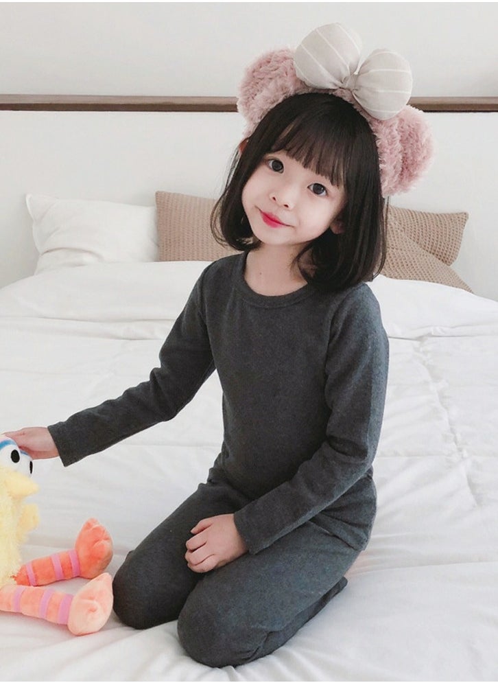 Kids Solid Color Thermal Underwear Set Cotton Soft Long Johns Base Layer Top & Bottom Children's Pajama Set Dark Gray