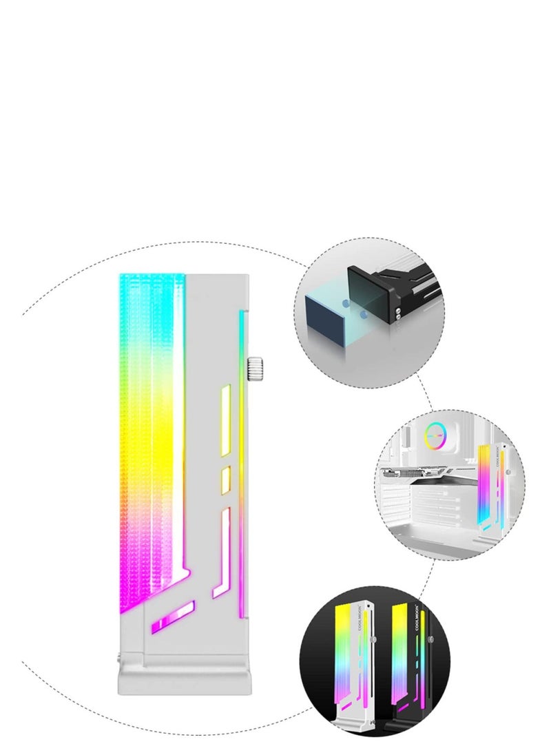 RGB GPU Support Bracket, GPU Holder, Coolmoon CM-GH2 Colorful Graphics Card, 5V 3 Pin Vertical Support, Video Bracket Frame, ARGB Sync Jack, Aluminum Alloy, White