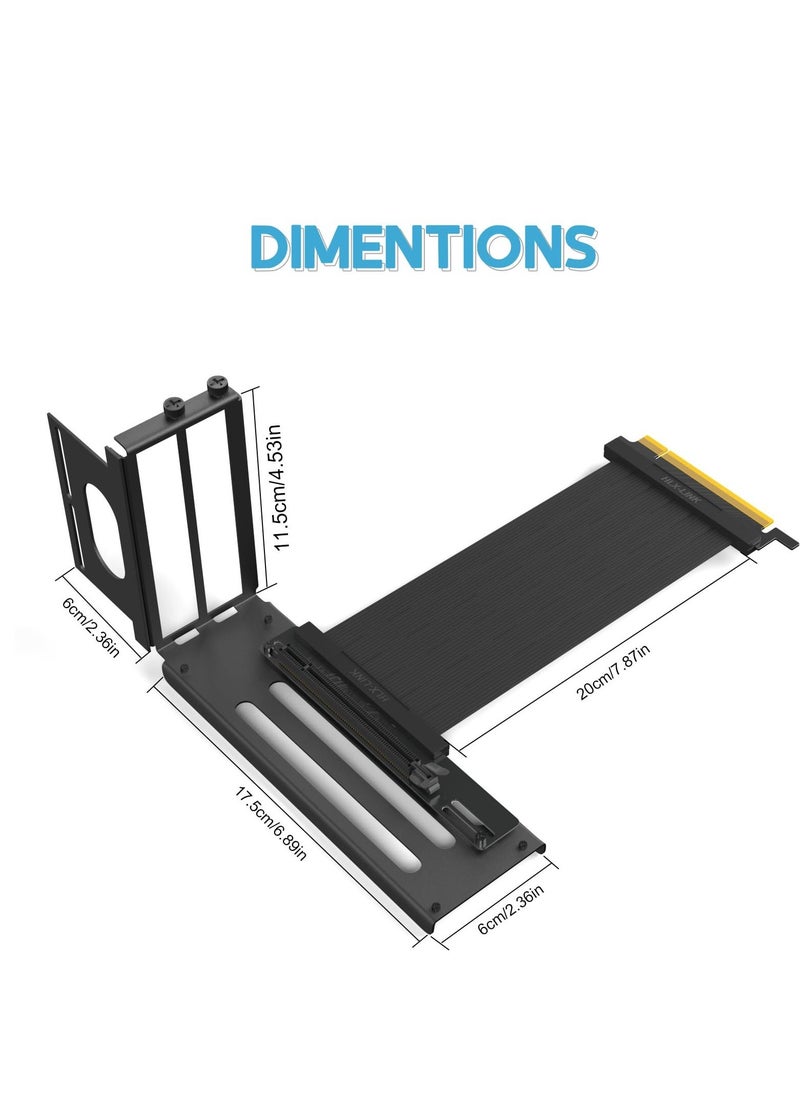 Vertical GPU Mounting Bracket Graphics Card Holder Kit, GPU Mount with PCIE Riser Cable 90 Degree Right Angle 20cm  PCIE 3.0 Black