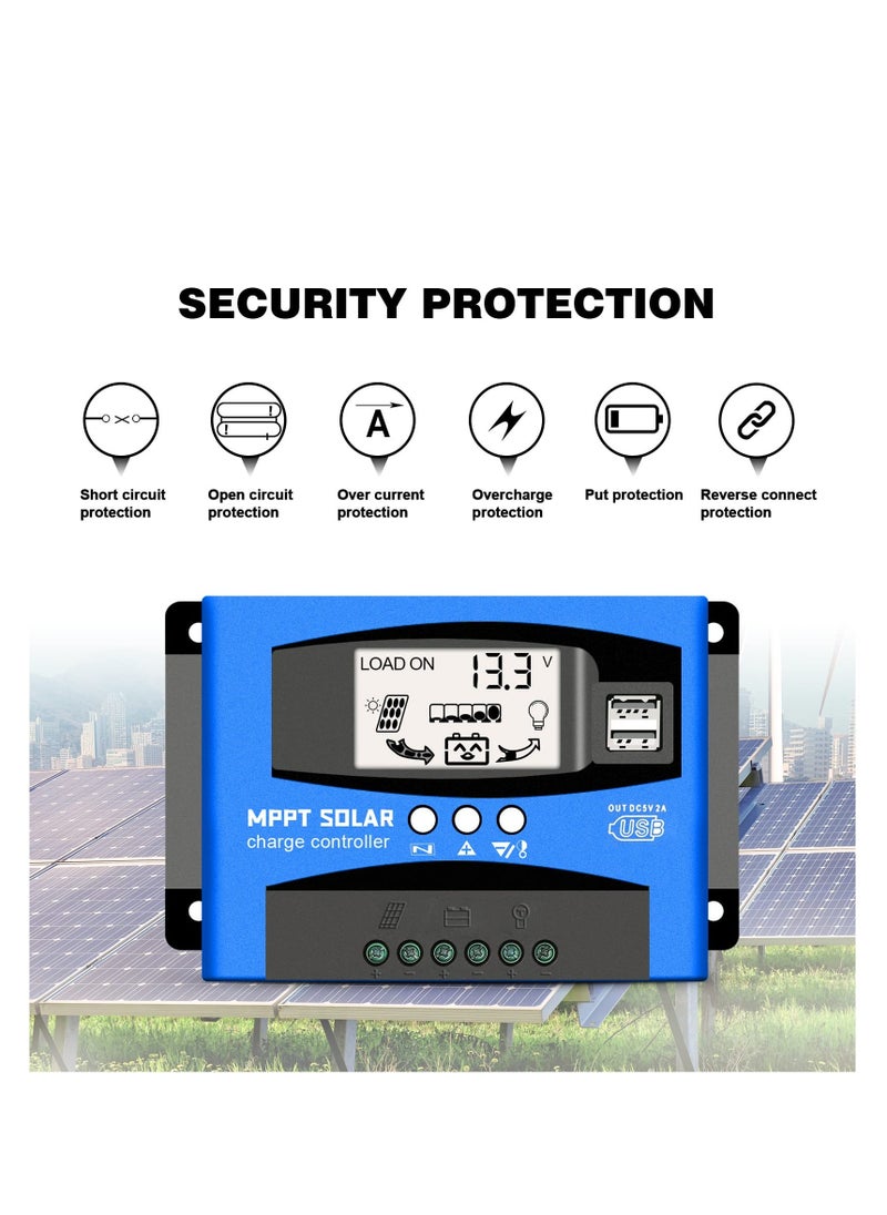 60A MPPT Solar Charge Controller, Solar Regulator Charge Controller, with LCD Display Dual USB Multiple Load Control Modes, 12v/24v Current Auto Focus, MPPT Tracking Charge