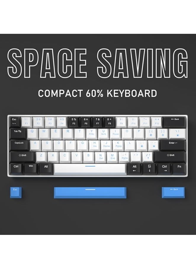 60% Mechanical Gaming Keyboard,Mixed Color Keycaps Gaming Keyboard with Brown Switches, Detachable Type-C Cable Mini Keyboard with Blue LED Light for PC/Laptop