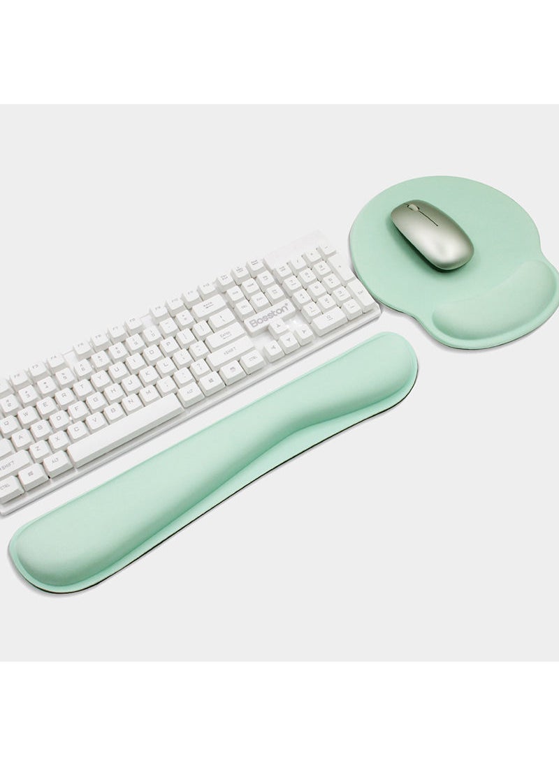 Silicone Wrist Rest Mousepad Keyboard Set Light green round suit (mouse pad + keyboard holder)
