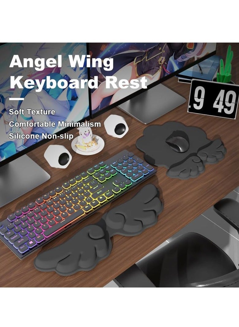 Wrist Rest for Keyboard & Mouse, Set of 2 Memory Foam Wings Palm Rest Keyboard with Non-Slip Base, Ergonomic Cloud Arm Rest Keyboard for Easy Typing Pain Relief for Gaming/Laptop