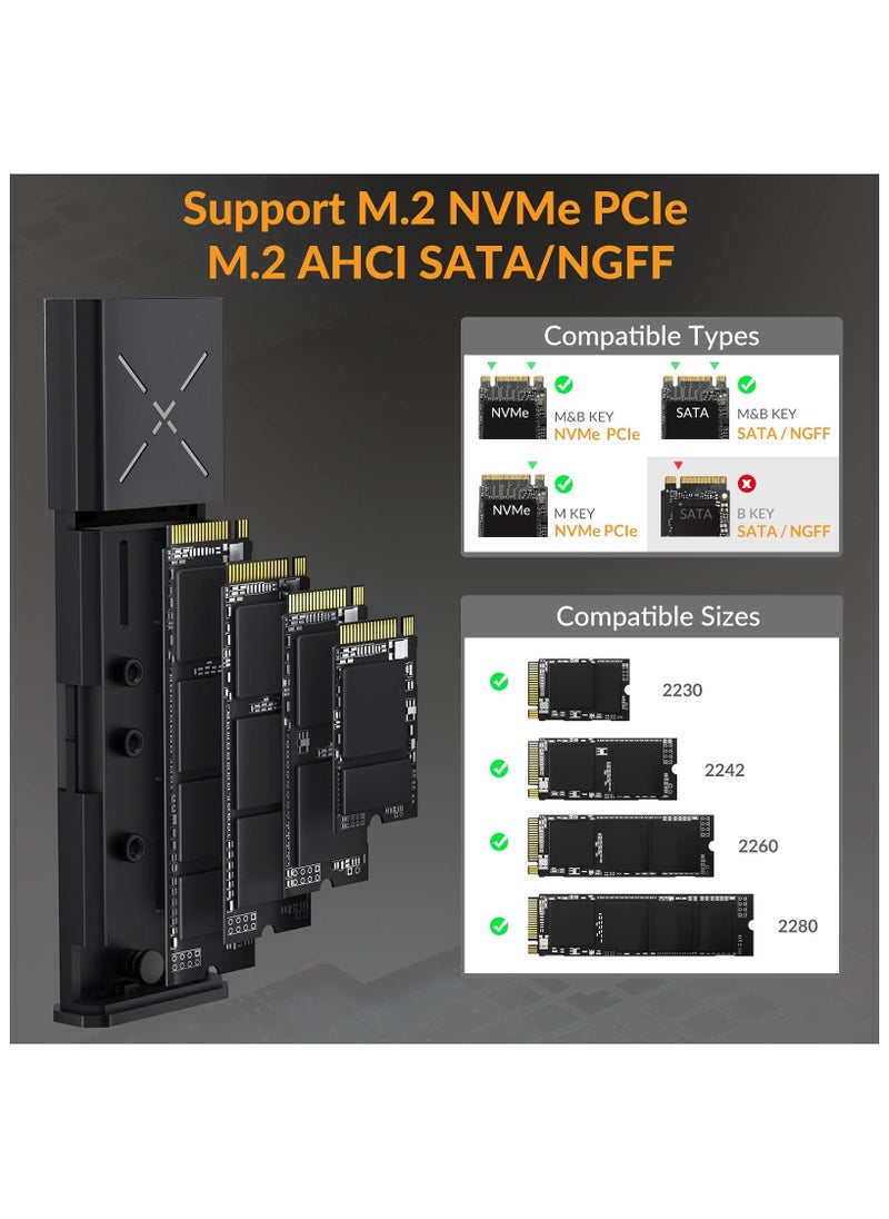 M.2 [NVMe & SATA] SSD Enclosure Adapter[Tool Free][Aluminum], NVMe to USB 3.2 Gen 2 10Gbps, M.2 to USB C&A Supports M-Key/B+M Key Solid State Drive Enclosure with UASP Trim for 2230/2242/2260/2280 SSD