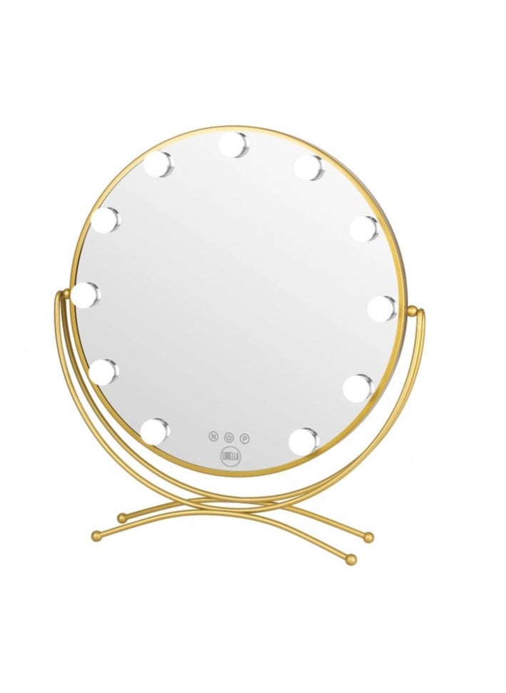 Makeup Mirror Makeup Vanity Mirror with Lights, Touchscreen Dimmable LED Light for Bedroom Table Top Dressing Table (Gold)