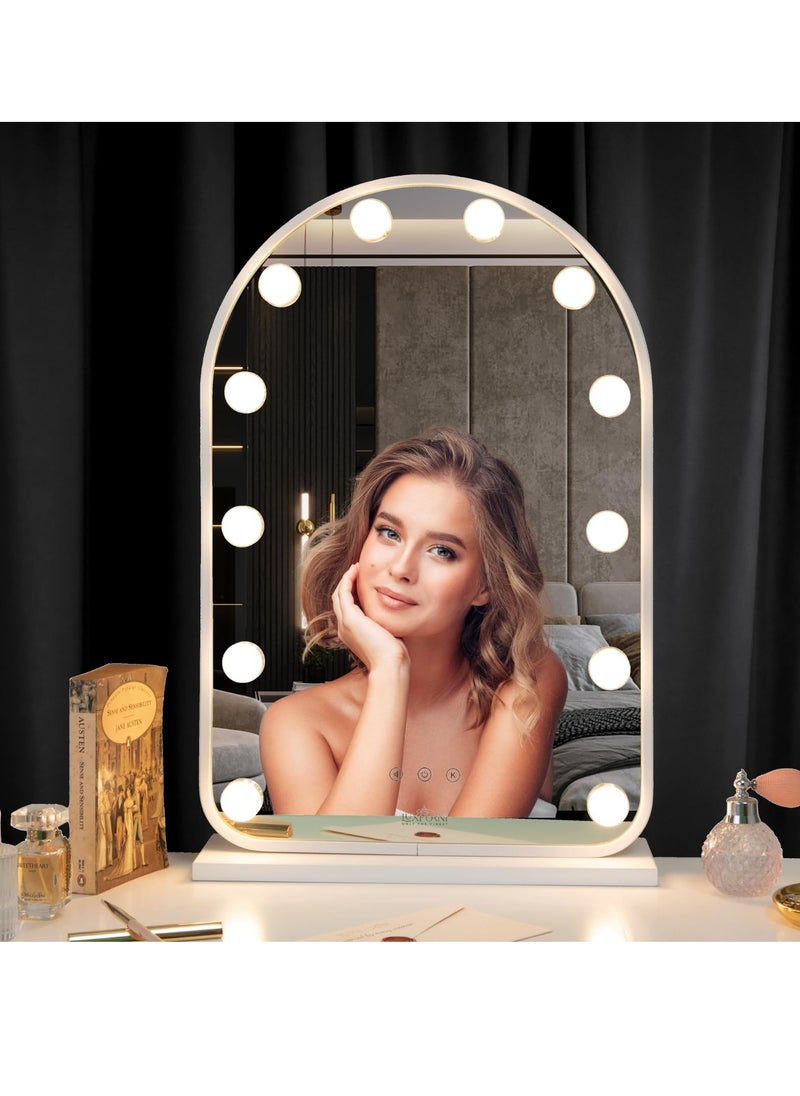 Vanity Mirror with 17 LED Lights 40*30cm Makeup Mirror, 3 Light Mode Touch, Dimmable Brightness，Hollywood Lighted up Mirror Smart Touch Control 3 Color Lighting Modes White