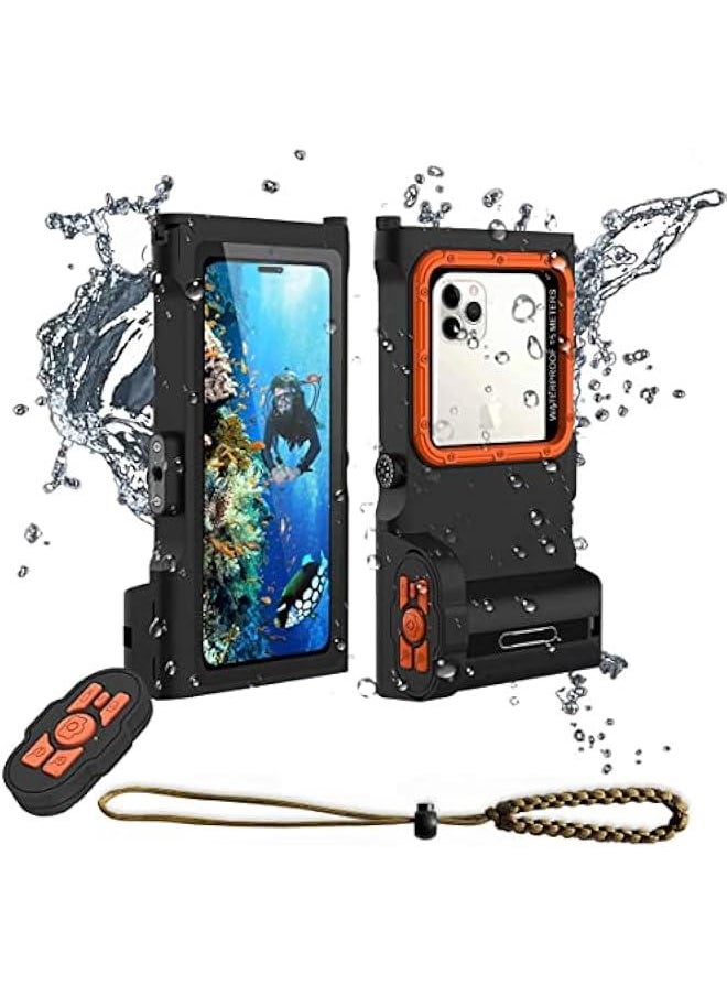 Extreme Waterproof Snorkeling Underwater Diving Phone Case for 4.9-6.9 Inch with Bluetooth Remote Control & Compass for All iPhones, Samsung, LG, Google, Android Up to 50Ft, 15M with Lanyard