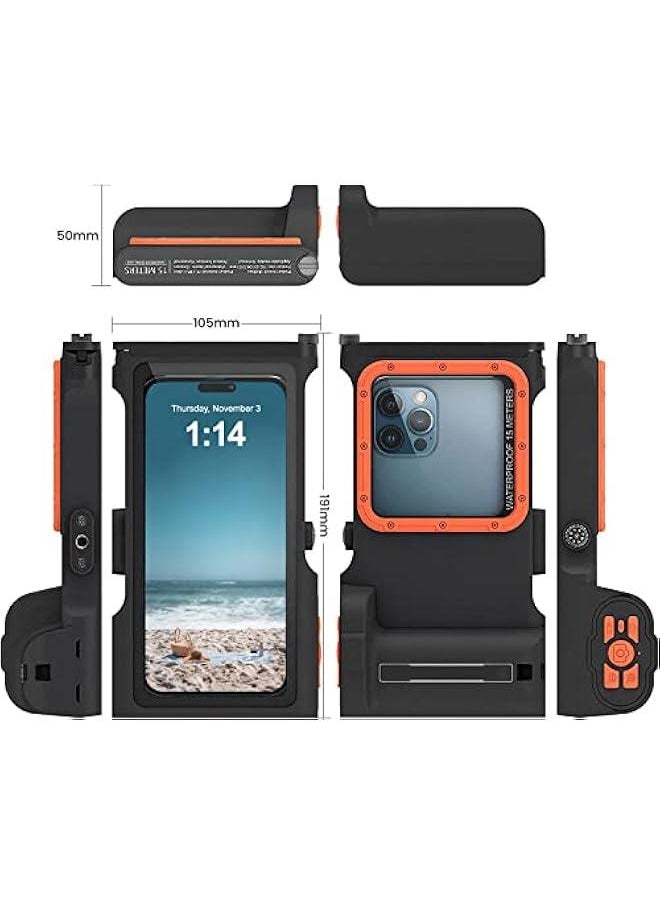 Extreme Waterproof Snorkeling Underwater Diving Phone Case for 4.9-6.9 Inch with Bluetooth Remote Control & Compass for All iPhones, Samsung, LG, Google, Android Up to 50Ft, 15M with Lanyard