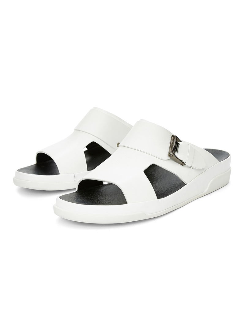 Side buckle footbed sandal Bianco