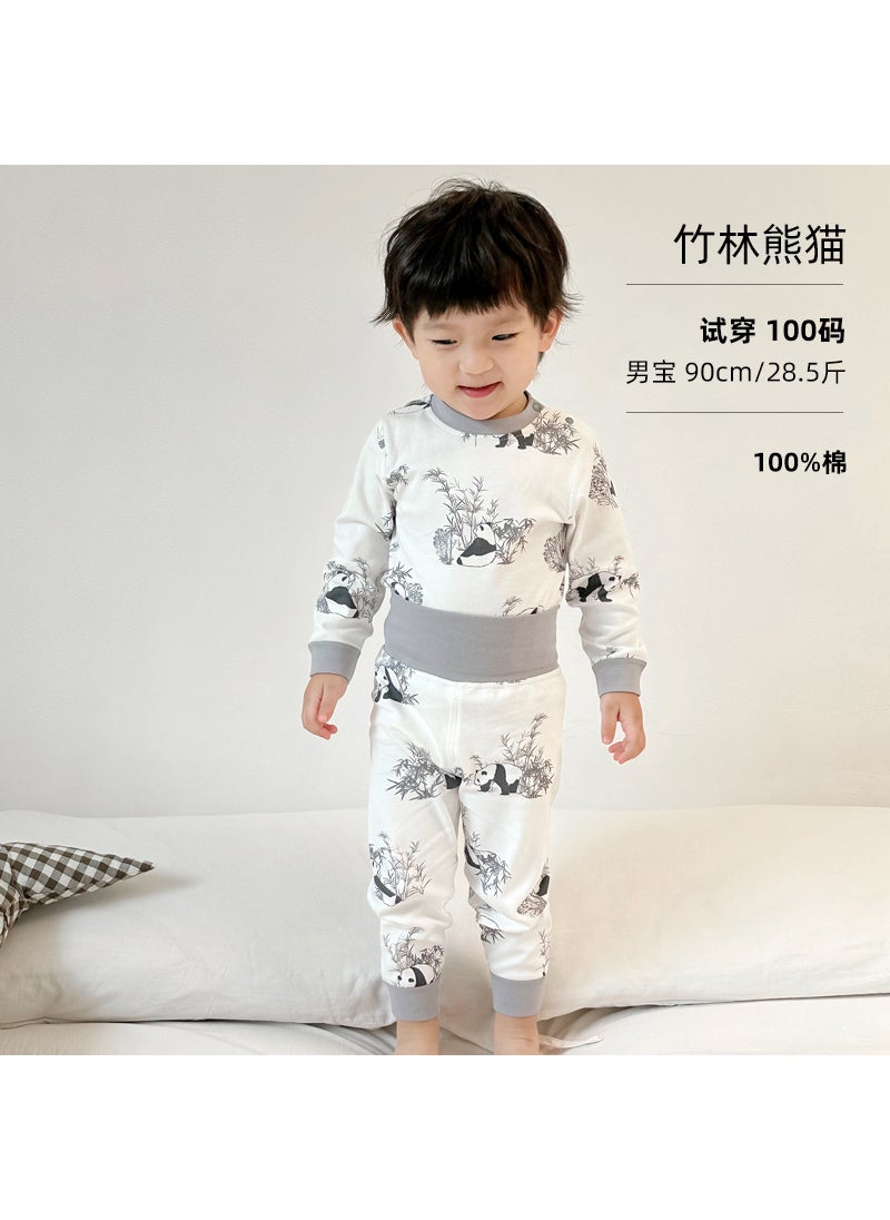 Kids Cotton Pajama Set Autumn Winter Unisex Bamboo forest panda-cotton high waist autumn clothes suit