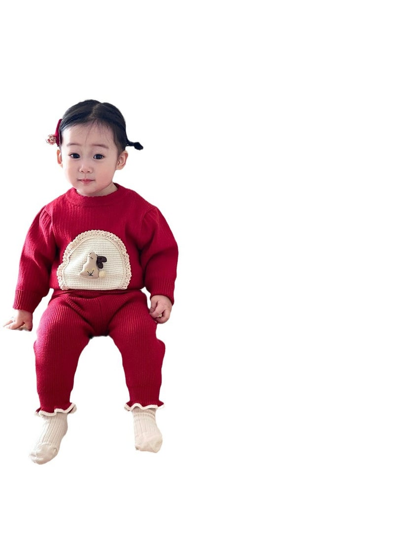 Infant Knit Sweater Set Autumn Winter Newborn red