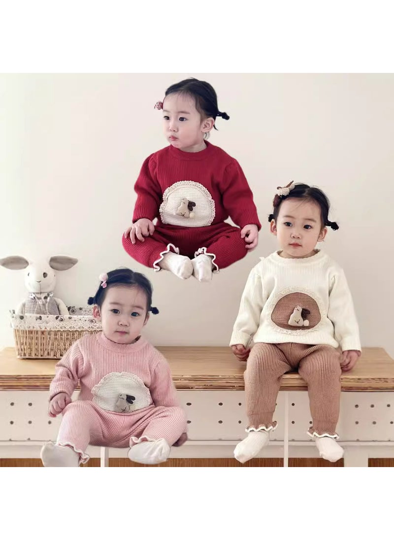 Infant Knit Sweater Set Autumn Winter Newborn Off-white