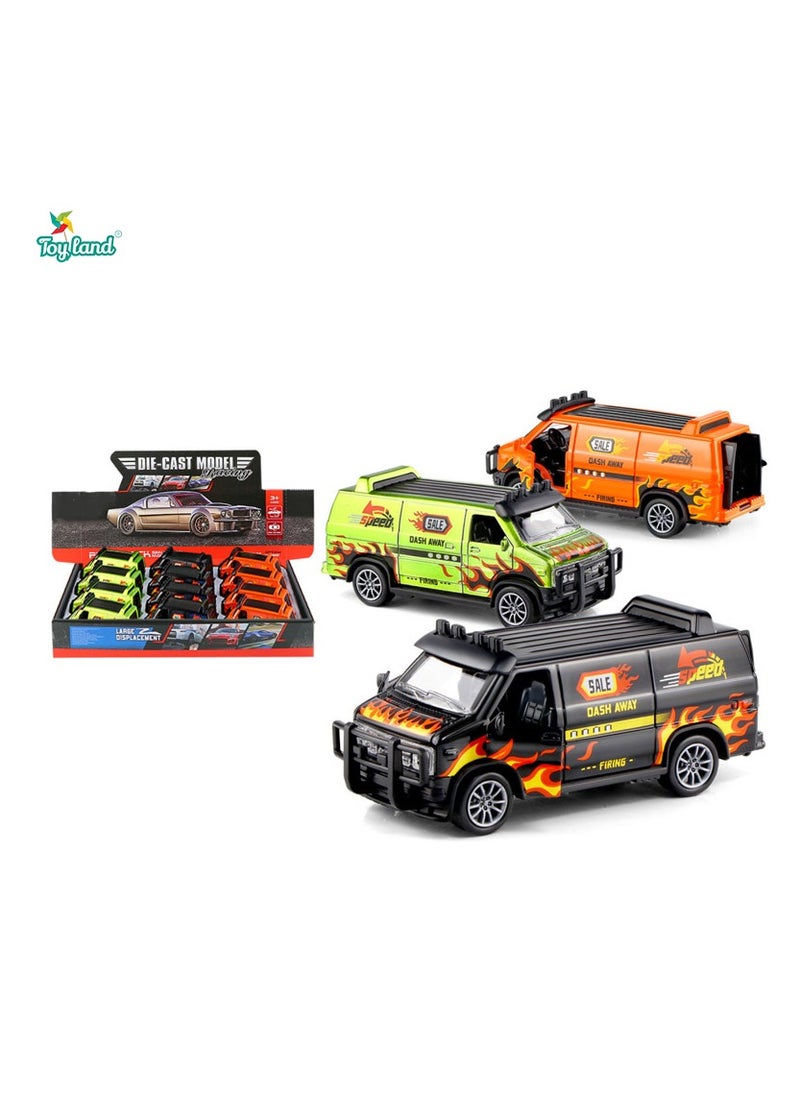 Pack of 12 Pcs 1:32 Scale Diecast Metal Pull Back Action Van Truck Toy for Children-Assorted Colour