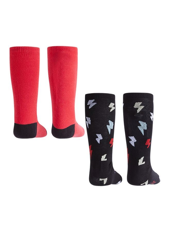 Pair Of 2 No Rules Knitted Socks Red/Black/White